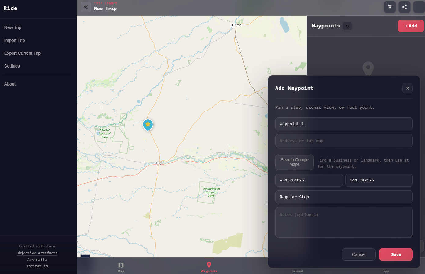 Adding a waypoint to a trip